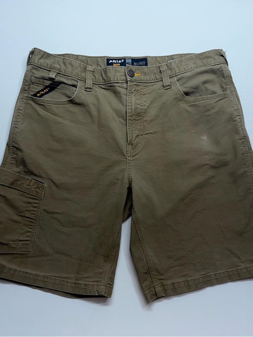 Ariat Rebar M4 Relaxed Canvas Shorts Mens Size 34 Brown DuraStretch 9.5”  Inseam